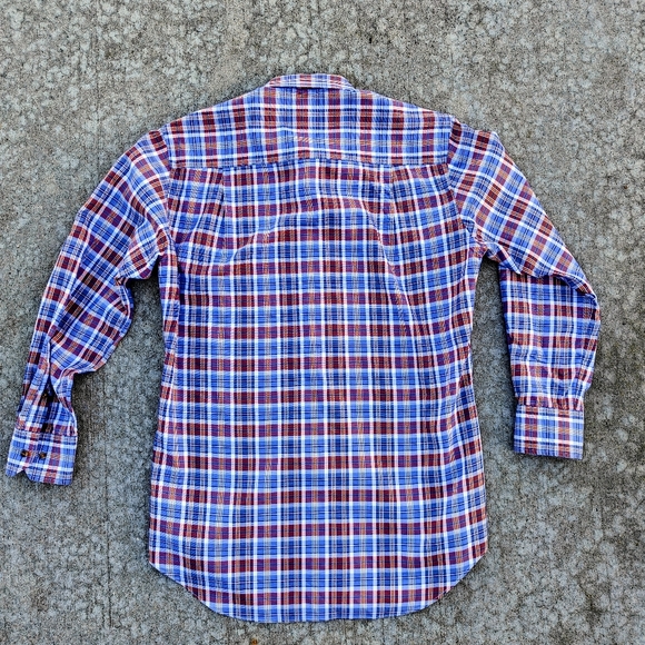 David Donahue Men’s M Shirt Blue Orange Plaid Long Sleeve Button Up 100% Cotton - Picture 2 of 11